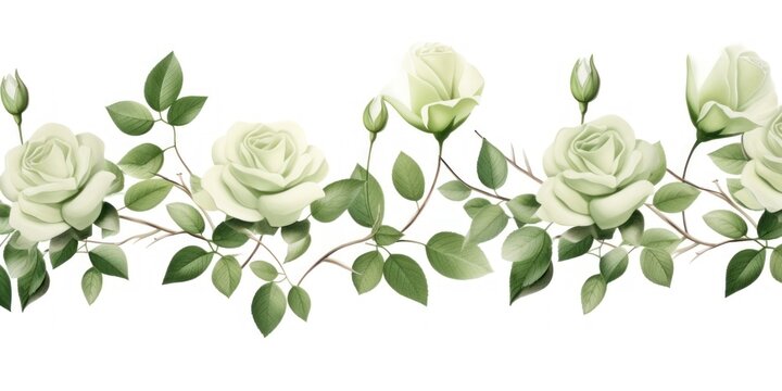 Olive roses watercolor clipart on white background, defined edges floral flower pattern background with copy space for design text or photo backdrop minimalistic 
