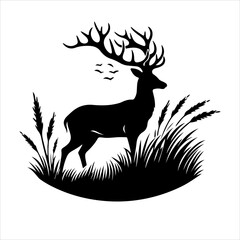 deer vector illustration. Graphic black silhouettes of wild deers – male, female and roe deer