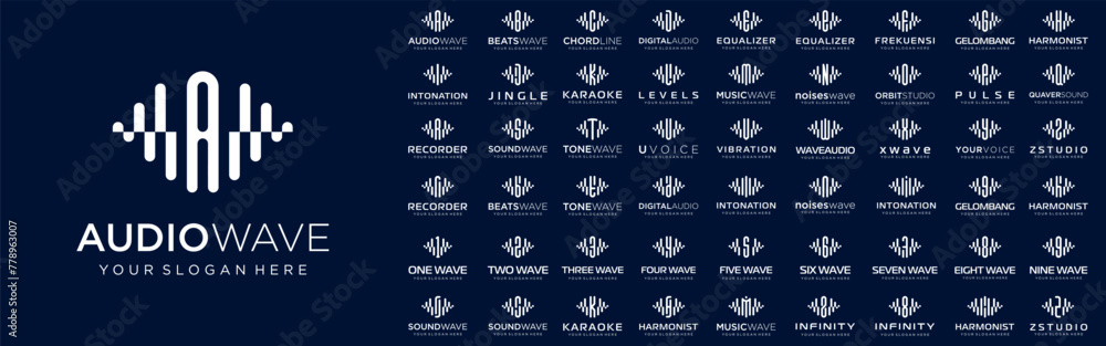 Leinwandbilder abstract logos combined audio element with letters from a to z and numbers from 1 to 9. vector illus