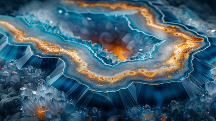 Abstract aerial view of a river with ice and snow during winter, creating a natural blue and white...