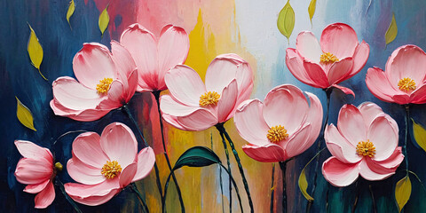 Pink and yellow vibrant floral painting abstract 