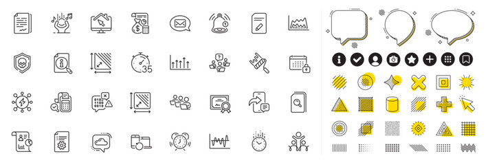 Fototapeta na wymiar Set of Edit document, Inclusion and Messenger line icons for web app. Design elements, Social media icons. Triangle area, Reminder, Cloud communication icons. Vector