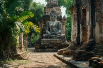 Old Buddha statue and ancient temple	