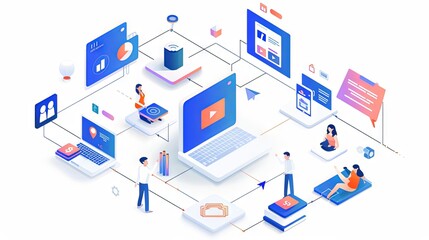 Digital Marketing Related Vector Illustration. Flat Modern Design