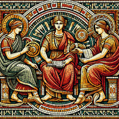 Fototapeta na wymiar Ancient roman mosaic illustration on the theme of female 