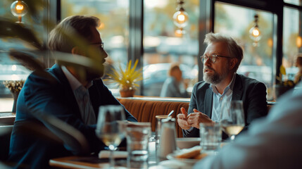 businessman or an entrepreneur meeting an investor in a restaurant, business meeting 