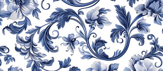 An azure and electric blue floral pattern on a white background, creating a striking contrast. The intricate design is a true work of art