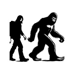 Bigfoot silhouette, Bigfoot illustration, Bigfoot silhouette t shirt design. Vector illustration. Bigfoot isolated on a white background

