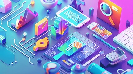 Digital Marketing Related Vector Illustration. Flat Modern Design