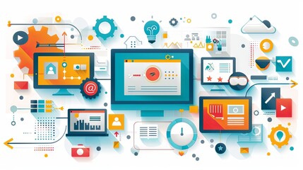 Fototapeta premium Digital Marketing Related Vector Illustration. Flat Modern Design