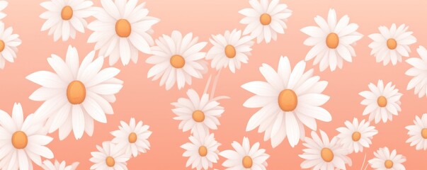 Fototapeta na wymiar Peach and white daisy pattern, hand draw, simple line, flower floral spring summer background design with copy space for text or photo backdrop 