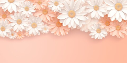Peach and white daisy pattern, hand draw, simple line, flower floral spring summer background design with copy space for text or photo backdrop 
