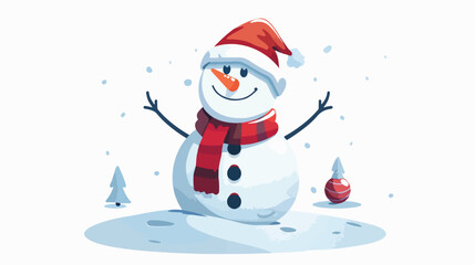 Snowman christmas card. 2d flat cartoon vactor illu