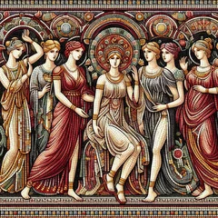 Poster Ancient roman mosaic illustration on the theme of female © wonderland