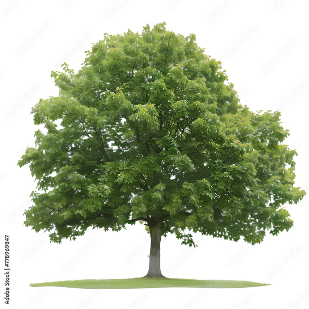 Poster a large green tree stands alone in a field. the tree is the main focus of the image, and it is a sym