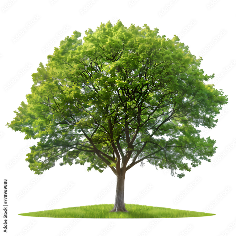Poster a large green tree stands alone in a field. the tree is the main focus of the image, and it is a sym
