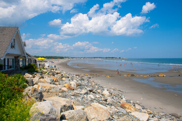 Sawyers Beach with Jenness State Beach in summer in town of North Hampton, New Hampshire NH, USA. 