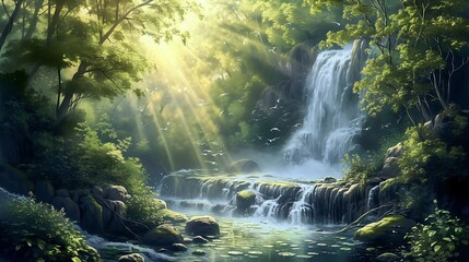 Tranquil Waterfall Oasis./n