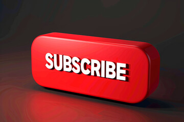 Subscribe Red Label Button. Isolated 3D Banner, with writing "SUBSCRIBE"