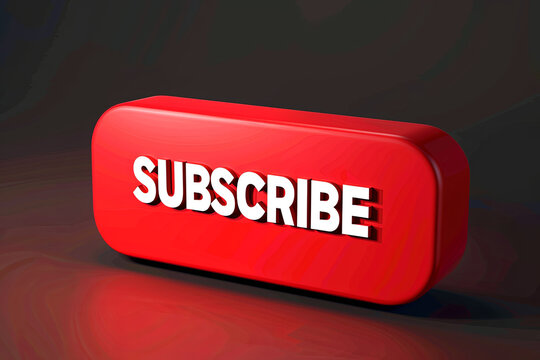 Subscribe Red Label Button. Isolated 3D Banner, with writing "SUBSCRIBE"
