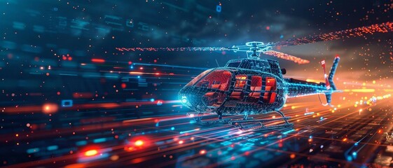 smart digital helicopter , artificial intelligence in rotorcraft technology, flight performance, safety, and operational efficiency. aerial operations,  precise navigation.
 - obrazy, fototapety, plakaty