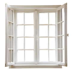 A window with a white frame and white glass. The window is open, letting in light and air. The scene is simple and clean, with no distractions or clutter. Generative AI