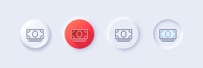 Cash money line icon. Neumorphic, Red gradient, 3d pin buttons. Banking currency sign. ATM service symbol. Line icons. Neumorphic buttons with outline signs. Vector