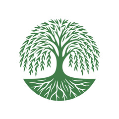 Root tree logo vector. Root of the tree vector logo symbol illustration design, oak tree vintage logo design © Dhika