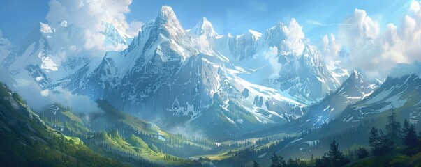 A mountain range with snow on the peaks and a clear blue sky