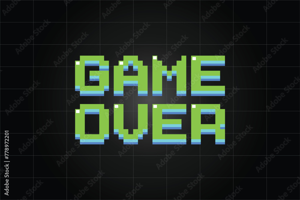 Fototapete computer generated a text message screen: game over . 3d rendering 8-bit font, black background for 