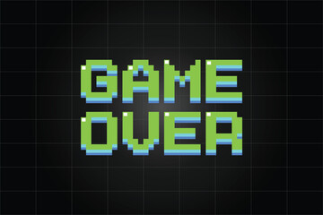 Computer generated a text message screen: Game over . 3d rendering 8-bit font, black background for computer game.