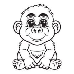 Fototapeta premium Baby monkey line art icon design, vector illustration on white background