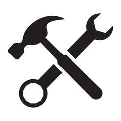 Wrench and hammer icon. Hammer and wrench silhouette, vector design. Construction logo, tools  and instrument design. Tools icon, vector design for logo, app and web design.
