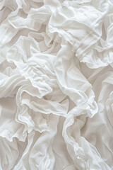 A seamless texture of soft, white cotton fabric, gently ruffled, capturing the essence of purity and simplicity in its undisturbed state. 32k, full ultra HD, high resolution