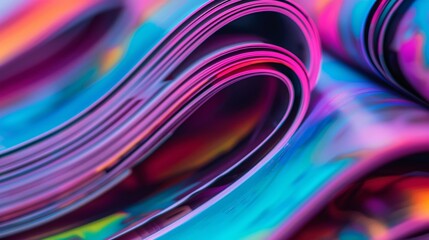 stack of magazines in neon light - obrazy, fototapety, plakaty