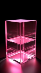 Pink glass cube abstract 3d render, on black background with copy space minimalism design for text or photo backdrop 