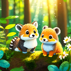 숲속의 작고 귀여운 아기 동물들