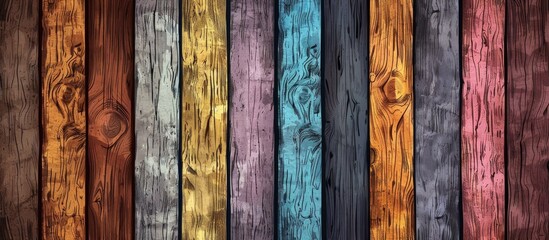 A row of various colored wooden boards made from hardwood are lined up, creating a beautiful pattern. Shades include magenta, brown, and natural wood