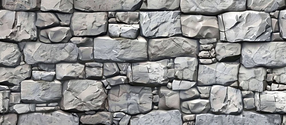 Poster a detailed closeup of a stone wall made of rectangular bricks, showcasing a seamless pattern of cobb