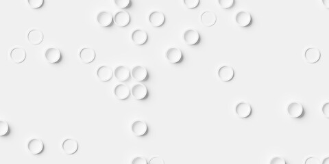 Array or grid of randomly offset scattered white circular rings background wallpaper banner pattern - 778975019