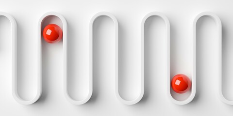 Two red spheres on wave shaped graph on white background, abstract data visualisation or science, business or research modern minimal concept - 778975025