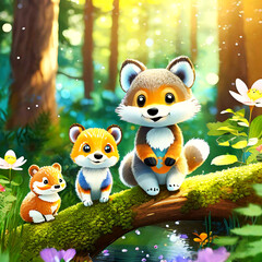 숲속의 작고 귀여운 아기 동물들