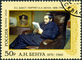 RUSSIA - 2020: shows Aleksander Benois (1870-1960), painter, 2020 - obrazy, fototapety, plakaty