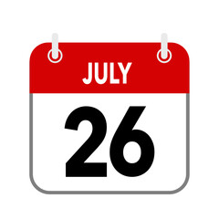 26 July, calendar date icon on white background.