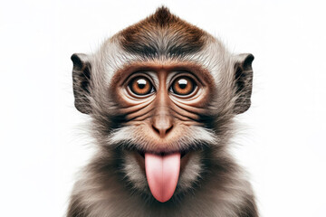 monkey winking and sticking out tongue on white background - obrazy, fototapety, plakaty