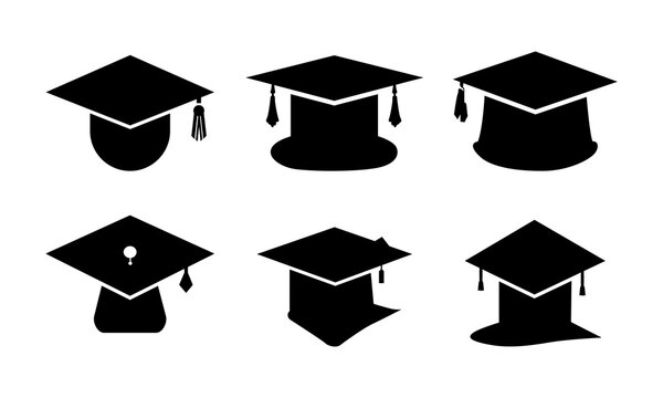 Set of graduation cap silhouette vector icon