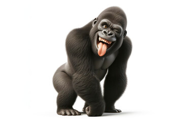 gorilla winking and sticking out tongue on white background - obrazy, fototapety, plakaty
