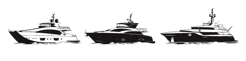 Three vector images of a luxurious yacht