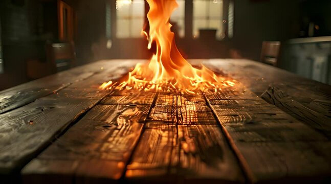 burnt wooden table in dark room