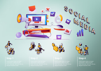 Free vector social media isometric infographic concept and  internet marketing agency